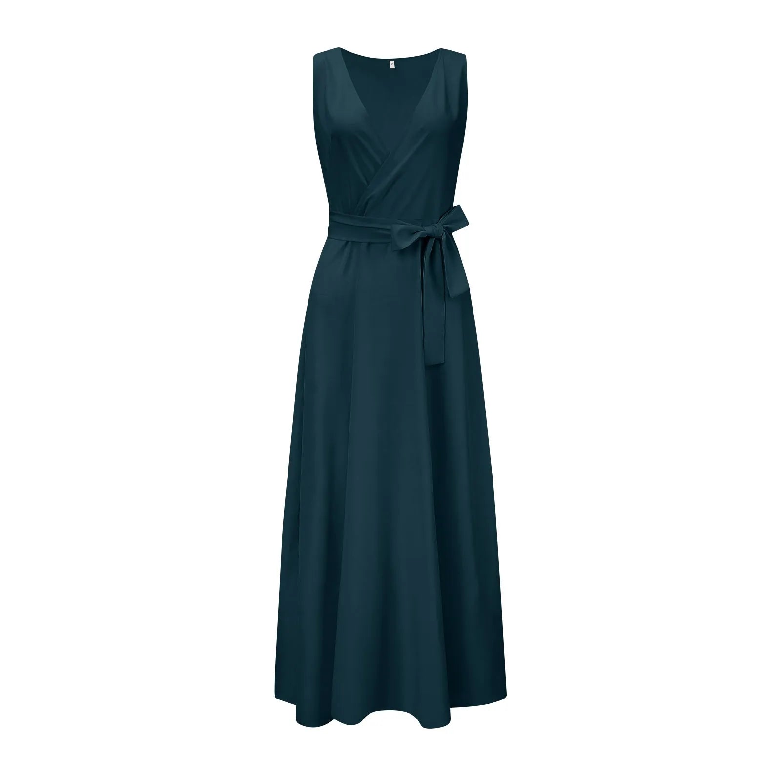 Women's Wrap Maxi Dress | Sleeveless V-Neck Teal-5