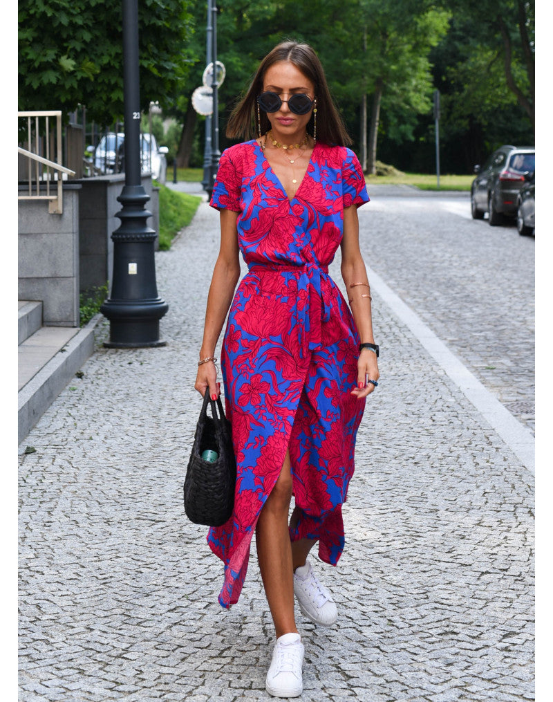 Women's Floral Wrap Midi Dress | Summer V-Neck-2