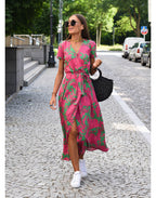Women's Floral Wrap Midi Dress | Summer V-Neck-1