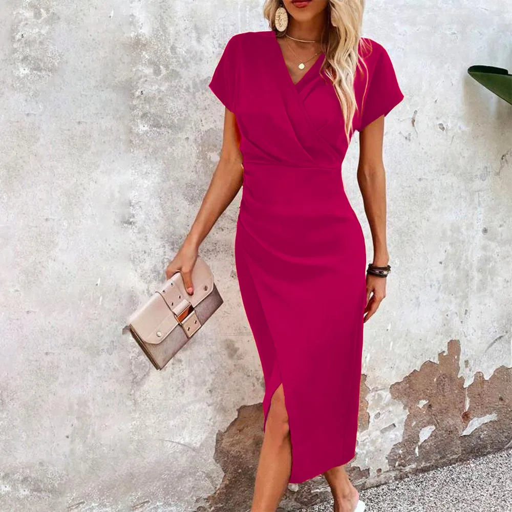 Women's Wrap Midi Dress | Cocktail V-Neck-6