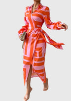 Women's Geometric Wrap Midi Dress | Elegant-1