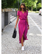 Women's Floral Wrap Midi Dress | Summer V-Neck-8