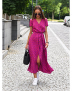 Women's Floral Wrap Midi Dress | Summer V-Neck-4
