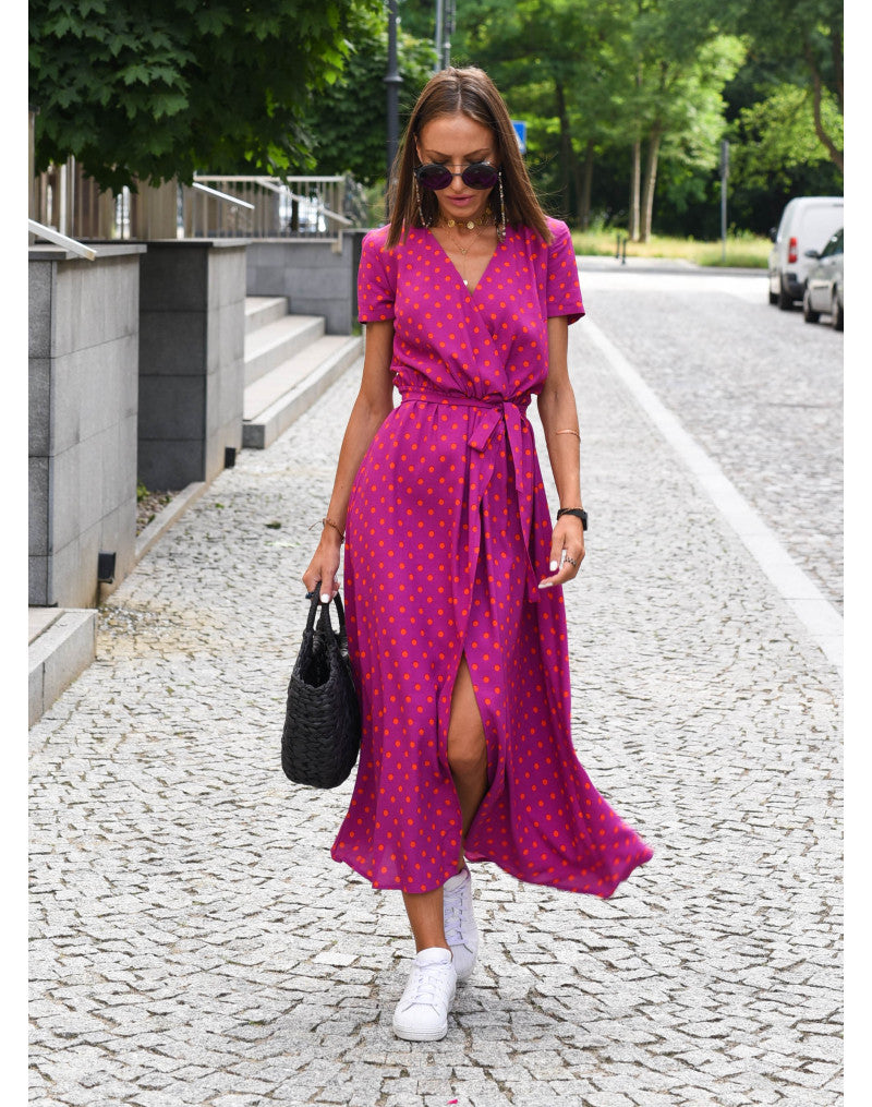 Women's Floral Wrap Midi Dress | Summer V-Neck-4