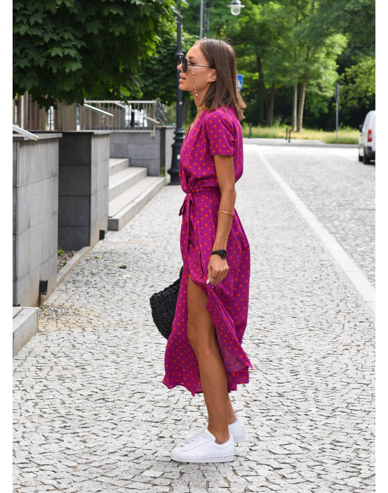 Women's Floral Wrap Midi Dress | Summer V-Neck-5