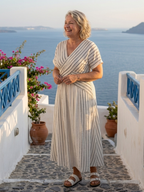 Women's Wrap Midi Dress | Striped V-Neck-4