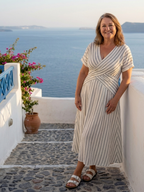 Women's Wrap Midi Dress | Striped V-Neck-3