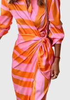 Women's Geometric Wrap Midi Dress | Elegant-6
