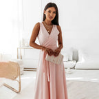 Women's Wrap Maxi Dress | Sleeveless V-Neck Teal-4