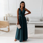 Women's Wrap Maxi Dress | Sleeveless V-Neck Teal-1