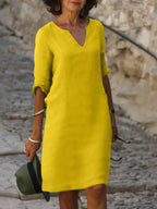 Women's V-Neck Shift Dress | Half Sleeve Knee Length-8