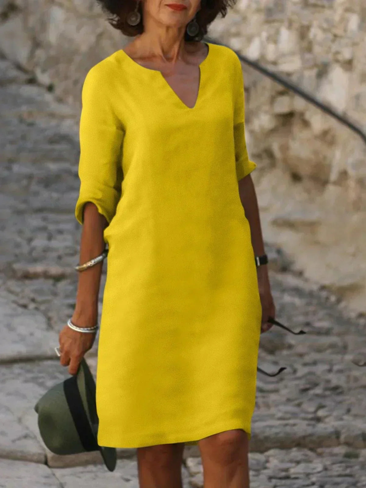 Women's V-Neck Shift Dress | Half Sleeve Knee Length-8