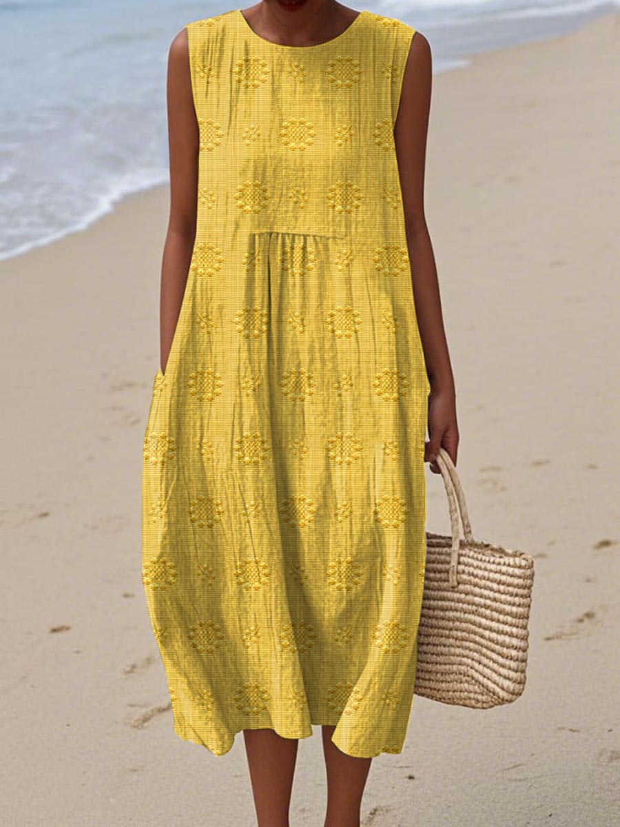 Women's Sleeveless Midi Dress | Embroidered Summer-3