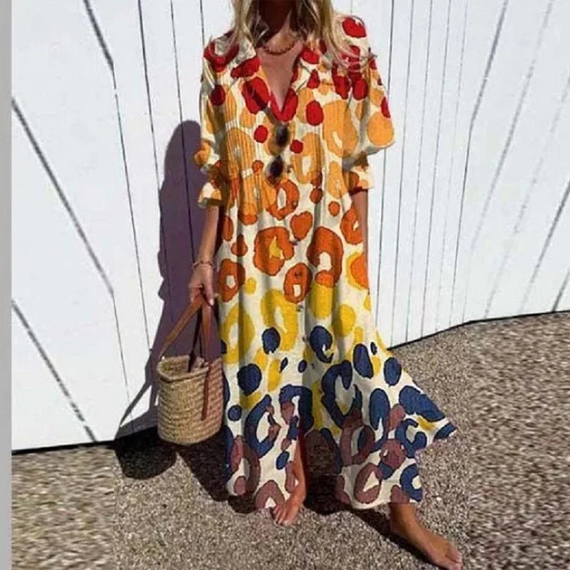 Women's Floral Print Maxi Dress | Loose Fit V-Neck-2