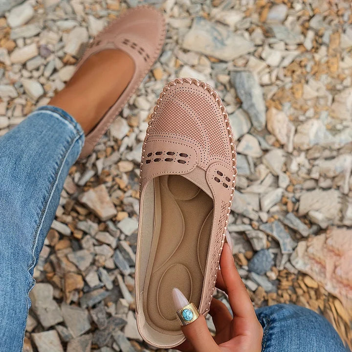 Women's Perforated Flat Loafers | Slip-On Moccasins-4