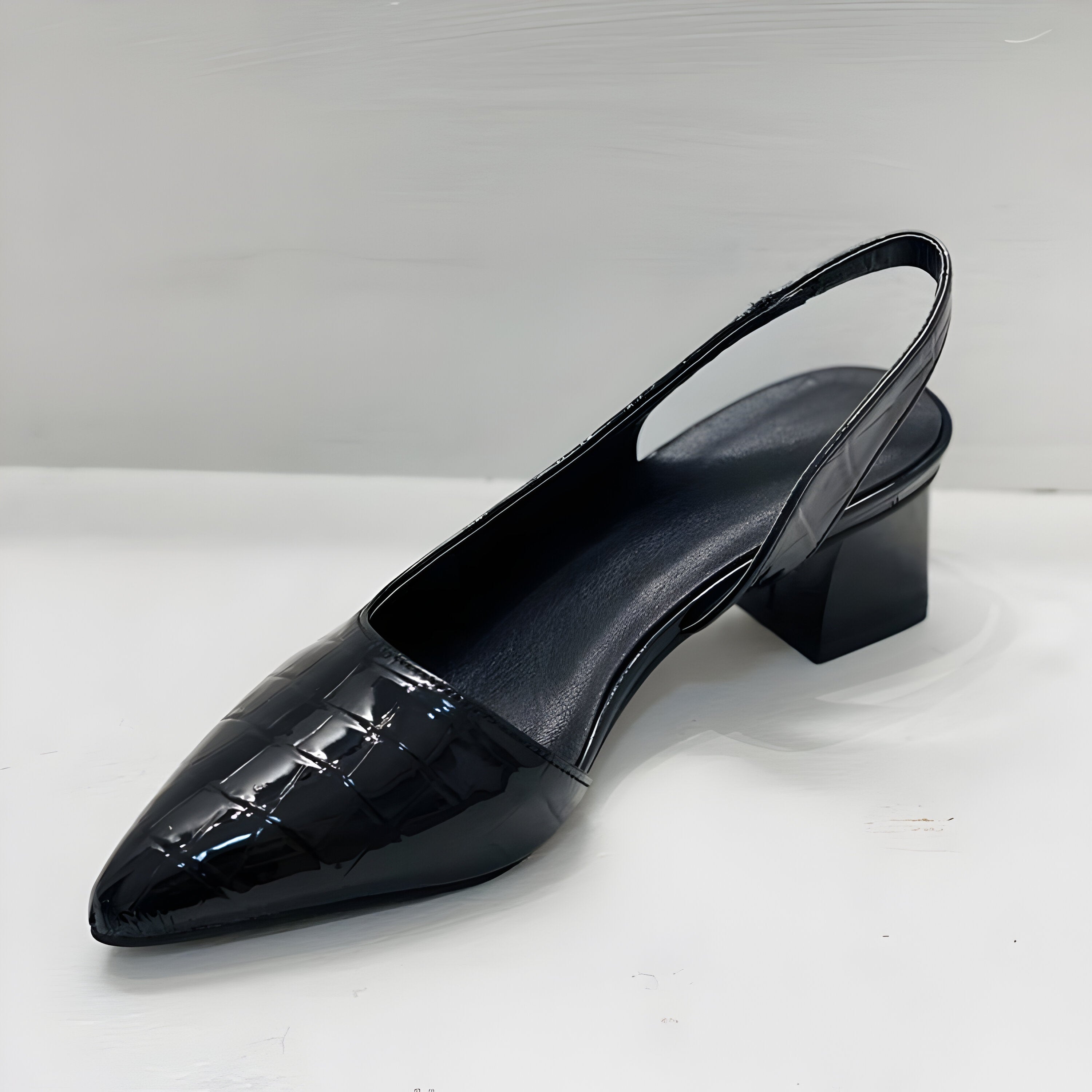 Women's Pointed Toe Slingback Flats | Low Block Heel-5
