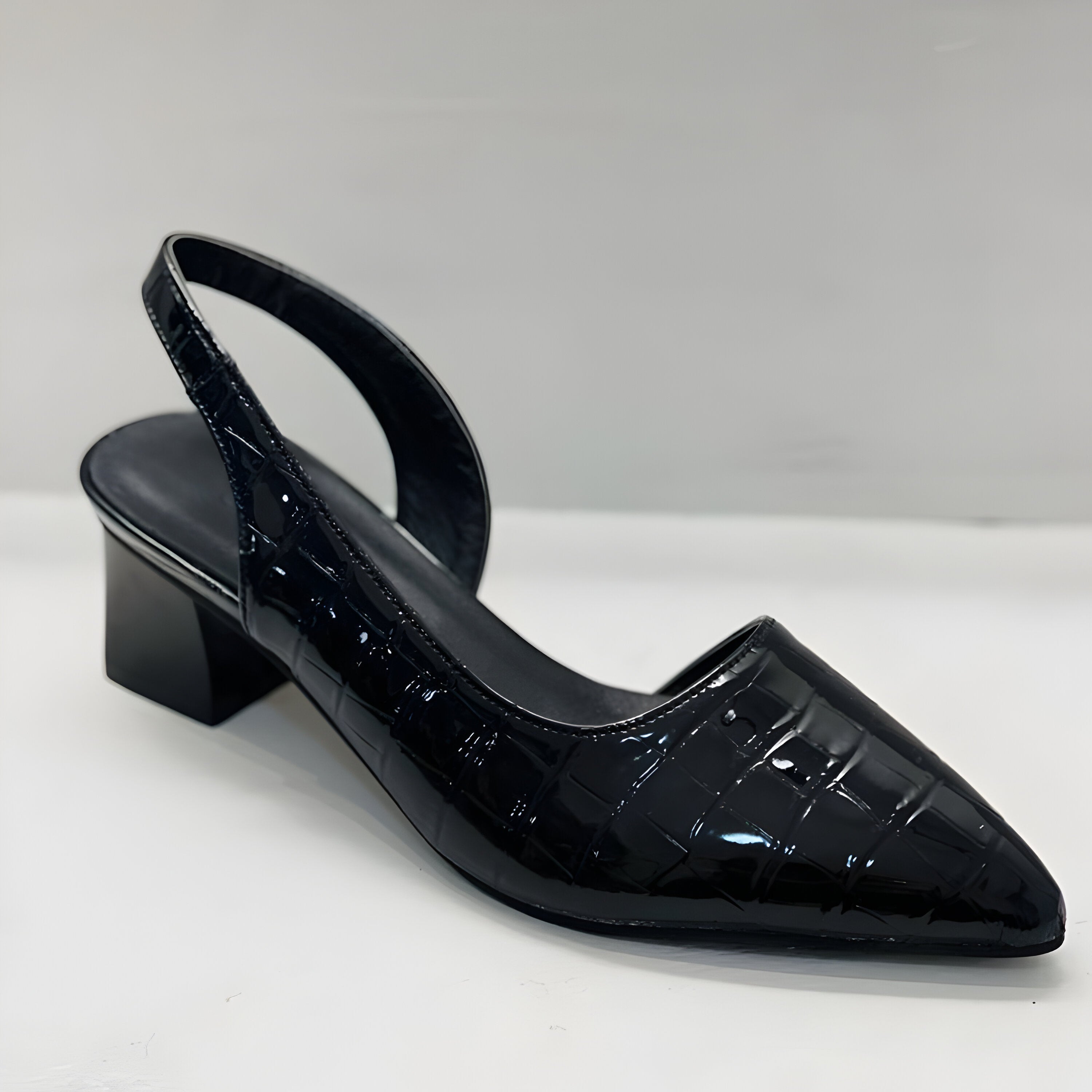Women's Pointed Toe Slingback Flats | Low Block Heel-4