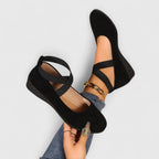 Women's Platform Wedge Flats | Cross Strap Closed Toe-1