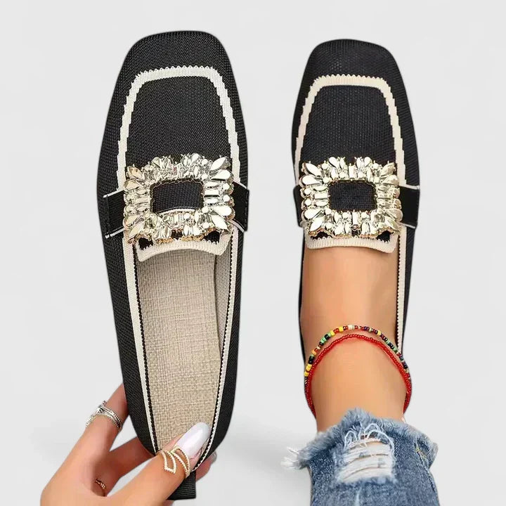 Women's Crystal Buckle Loafers | Slip-On Flats-2