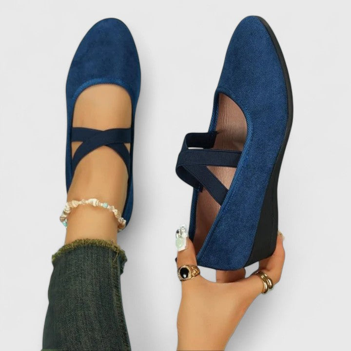 Women's Platform Wedge Flats | Cross Strap Closed Toe-2