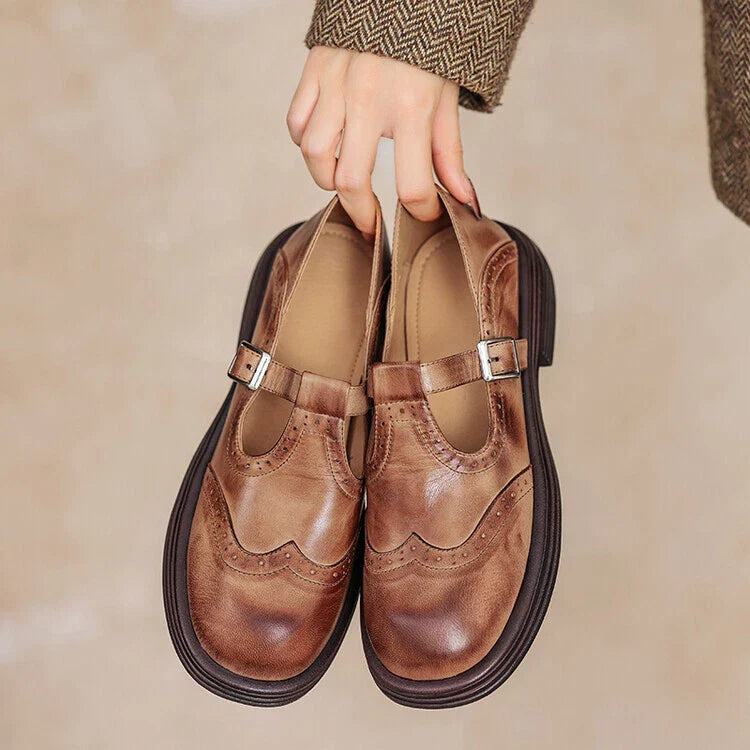 Women's Vintage Loafers | Buckle Strap Casual-1