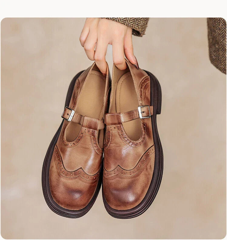 Women's Vintage Loafers | Buckle Strap Casual-19