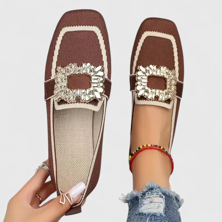 Women's Crystal Buckle Loafers | Slip-On Flats-4