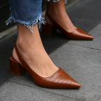 Women's Pointed Toe Slingback Flats | Low Block Heel-2