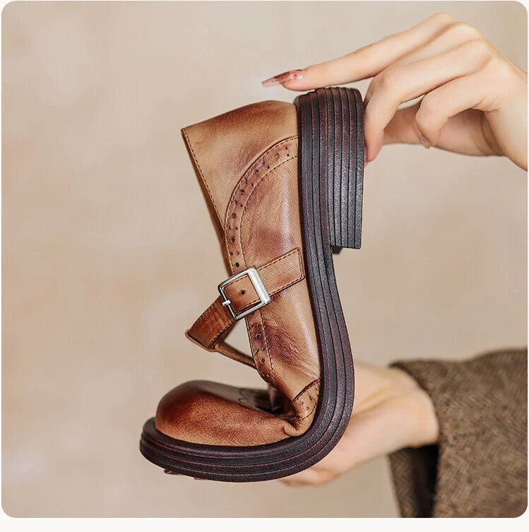 Women's Vintage Loafers | Buckle Strap Casual-7