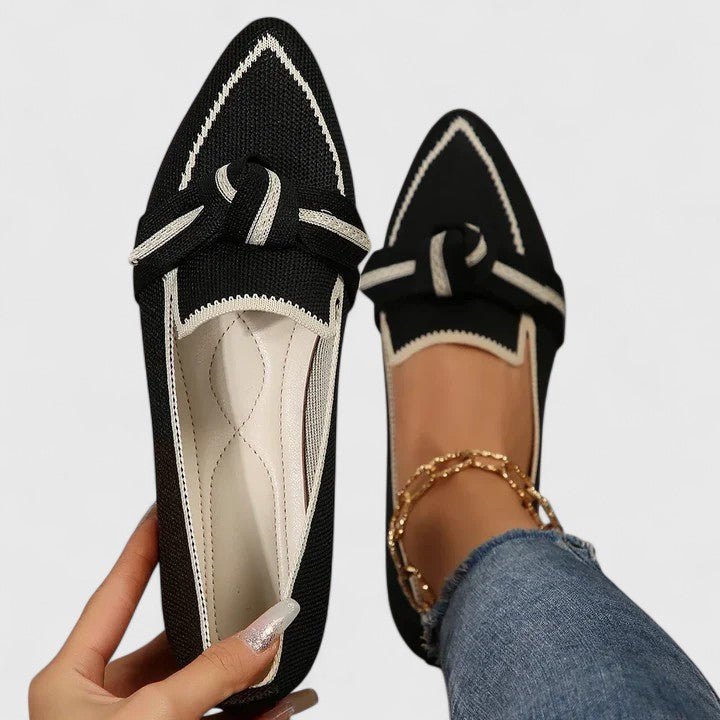 Women's Pointed Toe Knit Loafers | Bow Flats-4