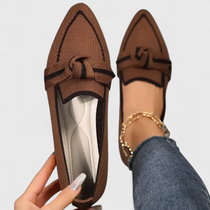 Women's Pointed Toe Knit Loafers | Bow Flats-3