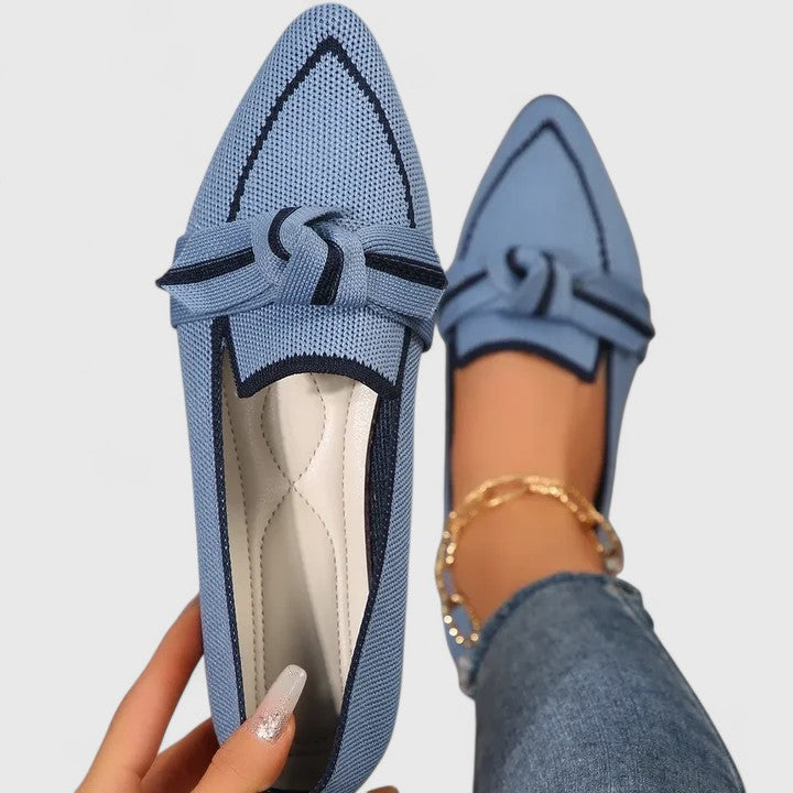 Women's Pointed Toe Knit Loafers | Bow Flats-1