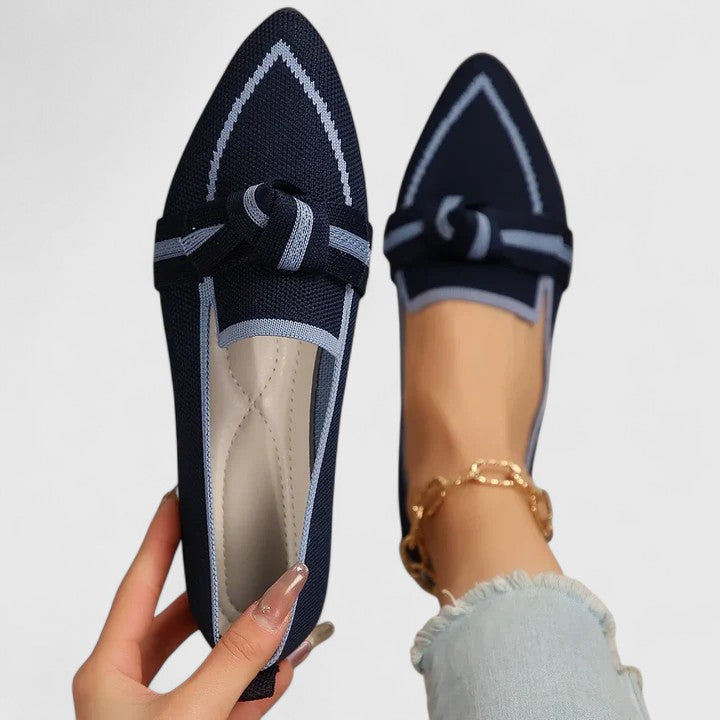 Women's Pointed Toe Knit Loafers | Bow Flats-5