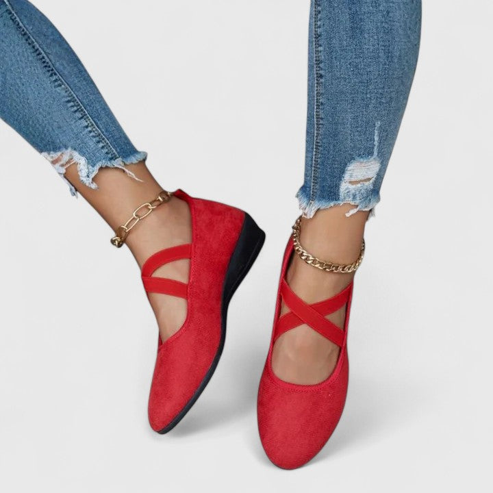 Women's Platform Wedge Flats | Cross Strap Closed Toe-4