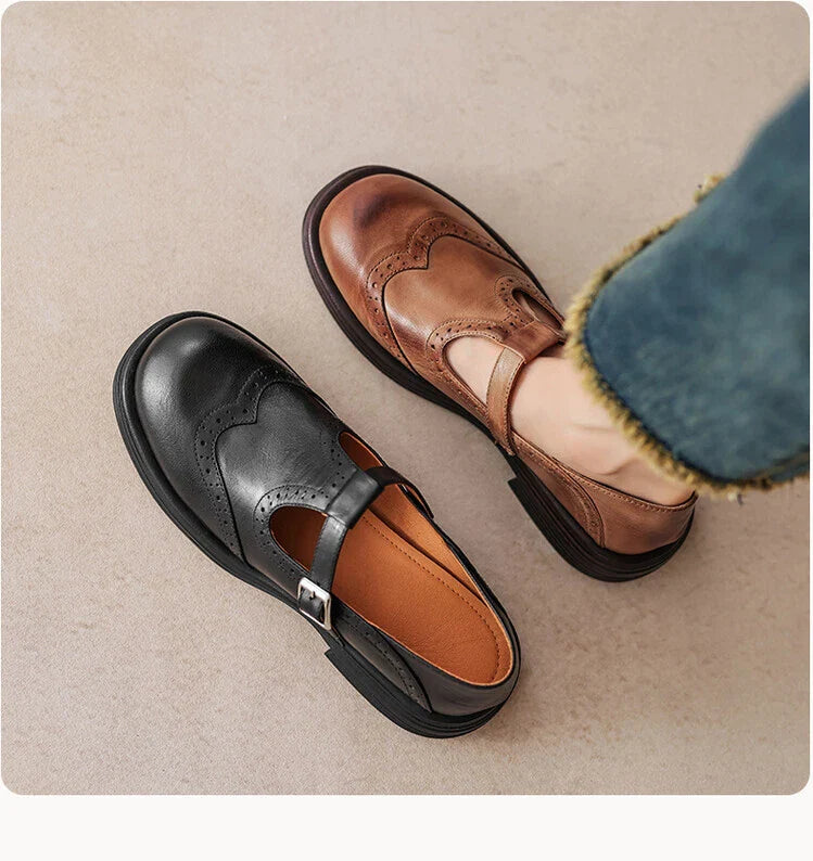 Women's Vintage Loafers | Buckle Strap Casual-13