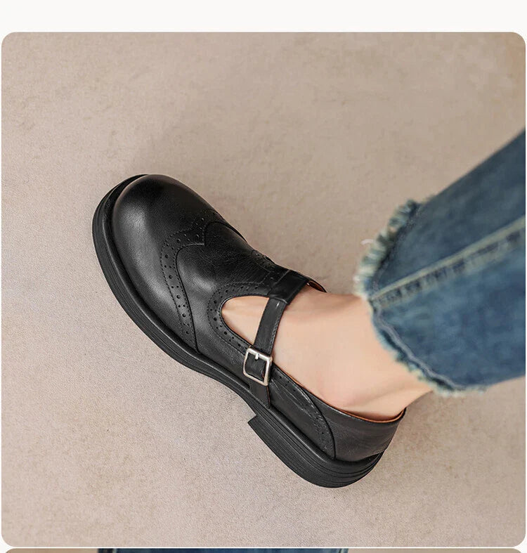 Women's Vintage Loafers | Buckle Strap Casual-14