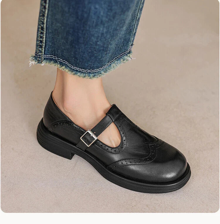 Women's Vintage Loafers | Buckle Strap Casual-15