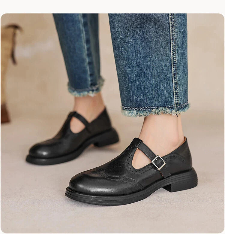 Women's Vintage Loafers | Buckle Strap Casual-16