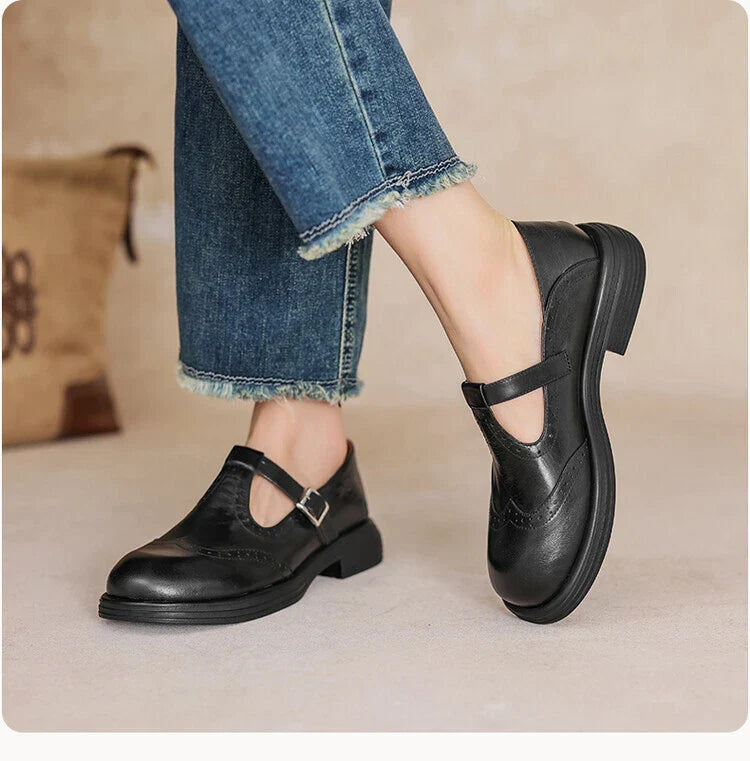 Women's Vintage Loafers | Buckle Strap Casual-17