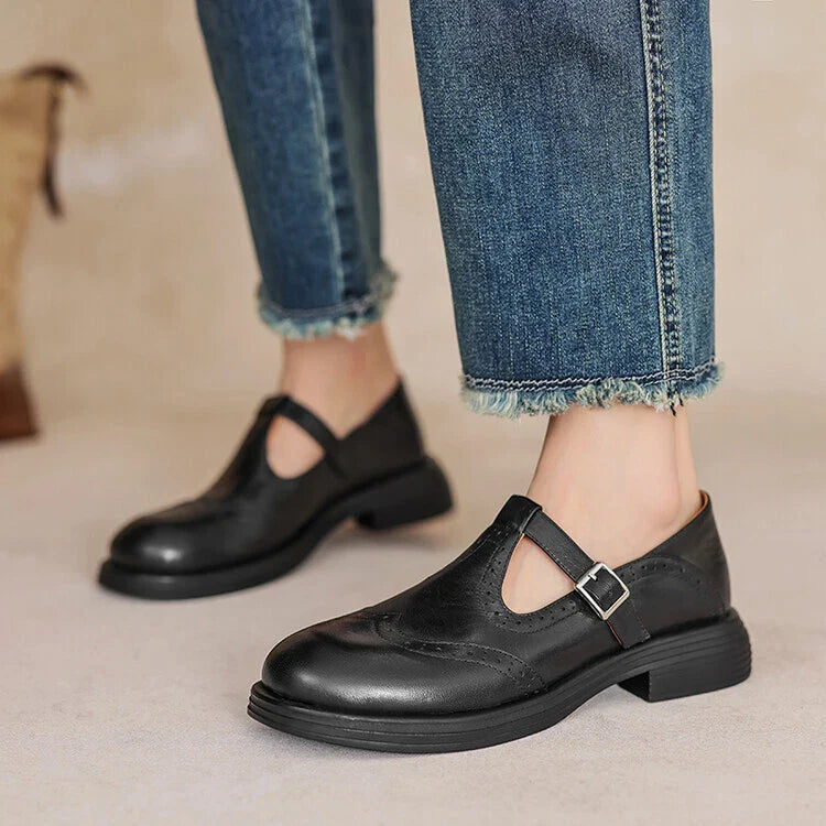 Women's Vintage Loafers | Buckle Strap Casual-3