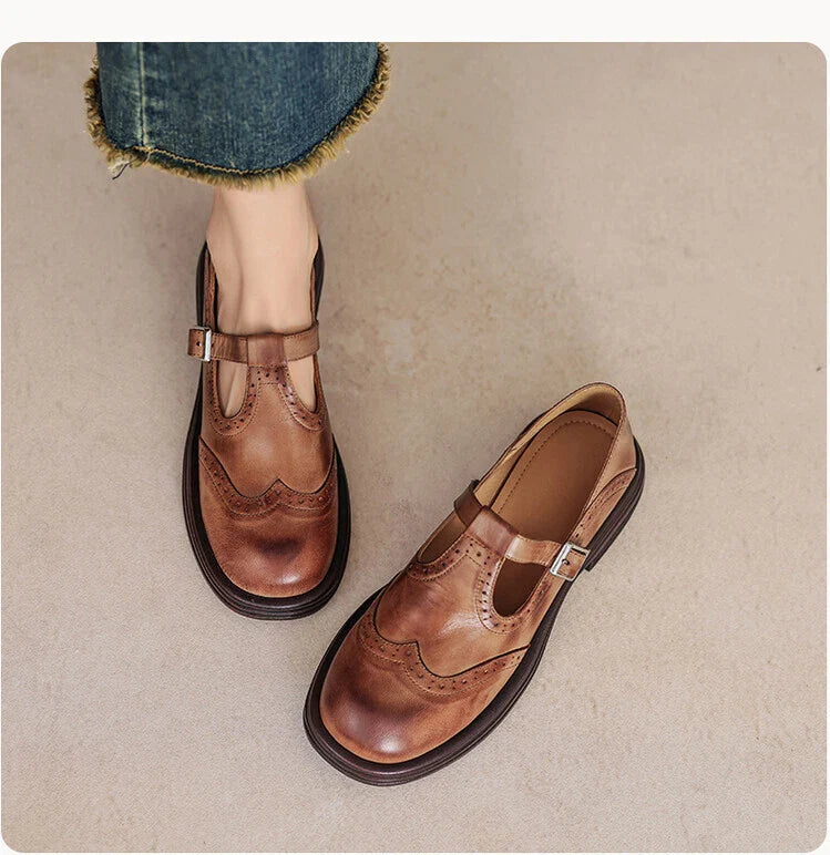 Women's Vintage Loafers | Buckle Strap Casual-12
