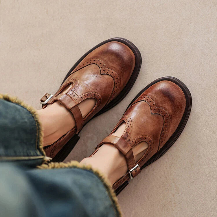 Women's Vintage Loafers | Buckle Strap Casual-2