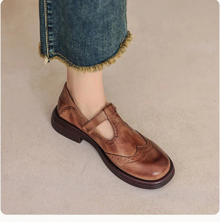 Women's Vintage Loafers | Buckle Strap Casual-11