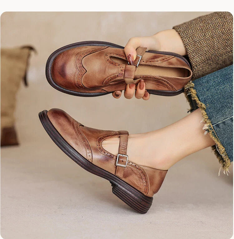 Women's Vintage Loafers | Buckle Strap Casual-8