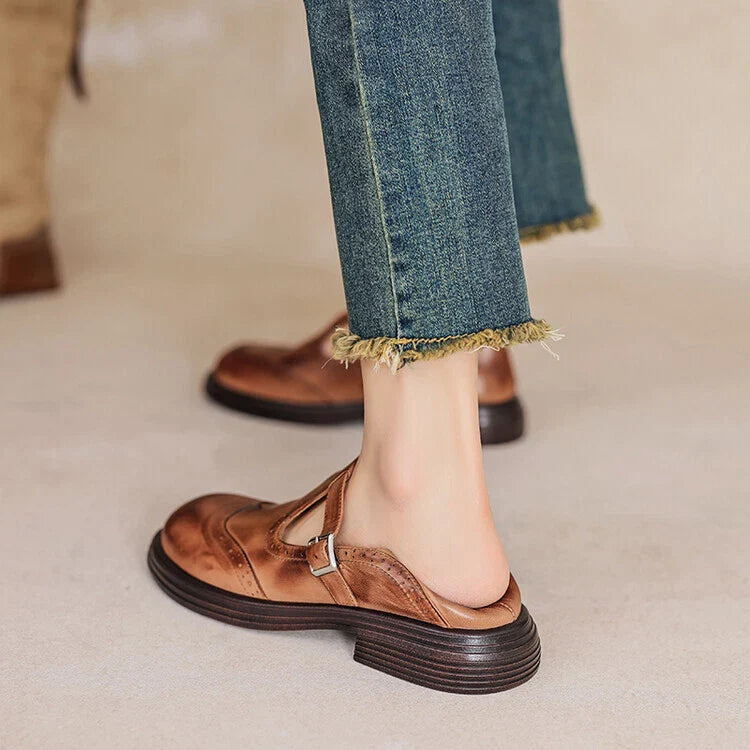 Women's Vintage Loafers | Buckle Strap Casual-4