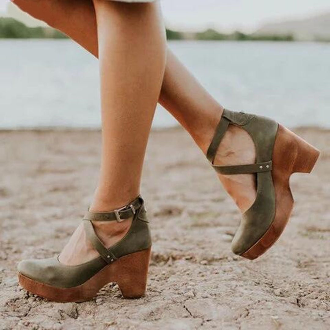 Women's Closed Toe Wedge Clogs | Ankle Strap Heels-3