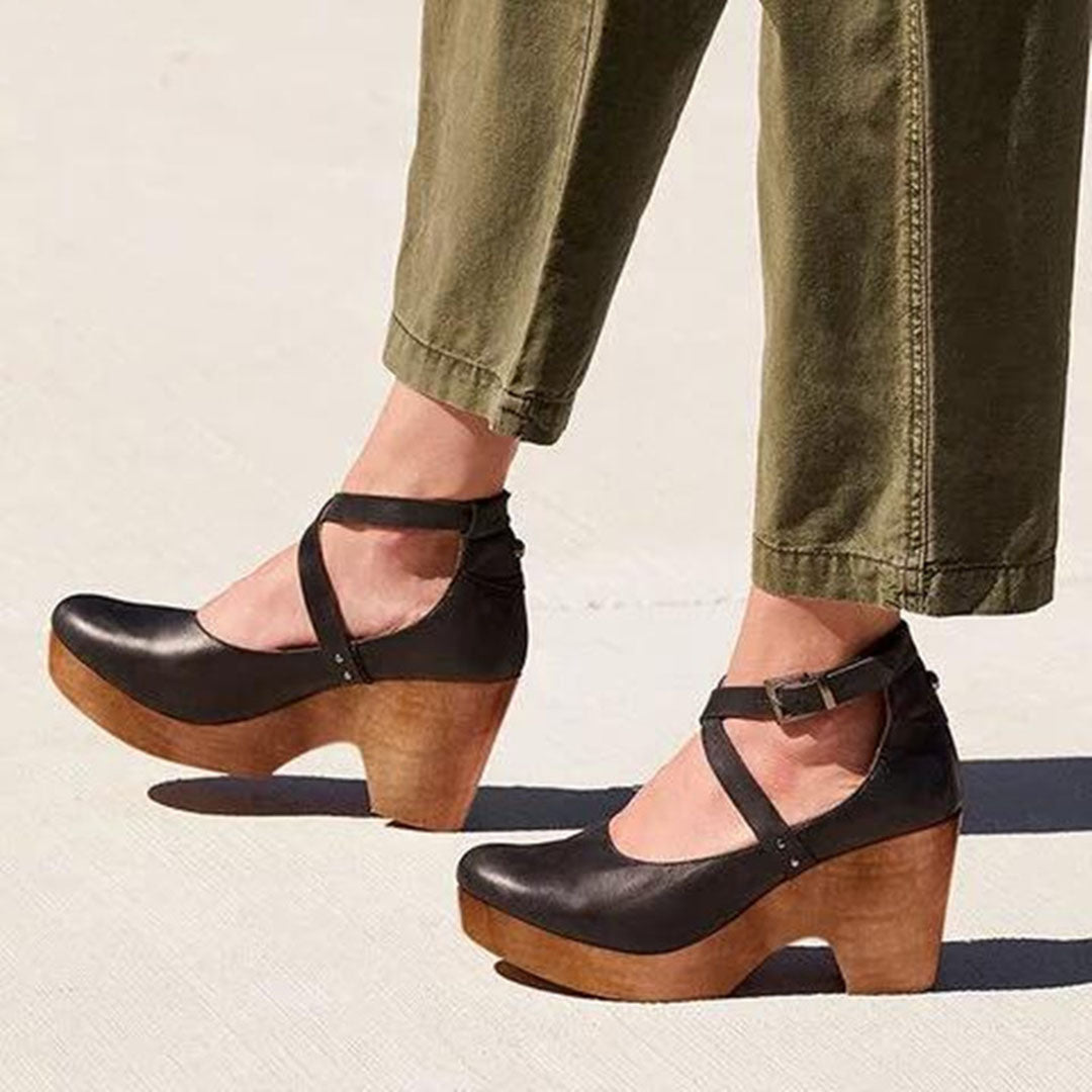 Women's Closed Toe Wedge Clogs | Ankle Strap Heels-1
