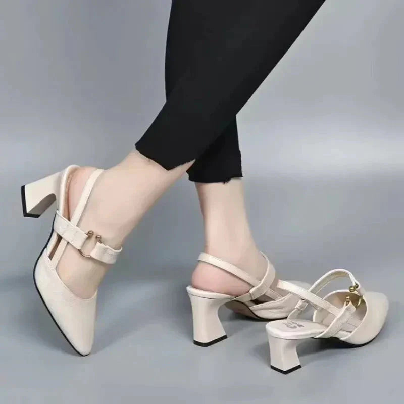 Women's Slingback Block Heel Shoes | Elegant Black-6