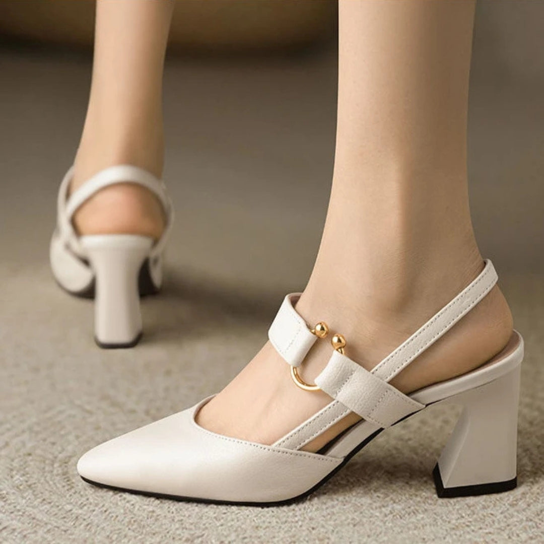 Women's Slingback Block Heel Shoes | Elegant Black-2