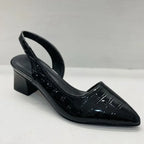 Women's Black Pointed Toe Slingback Pumps | Block Heel-4
